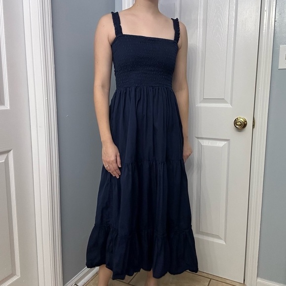 Lusana Dress Midi Tiered Navy Blue Vacation Summer Dainty Size 2 Extra Small - Picture 8 of 8